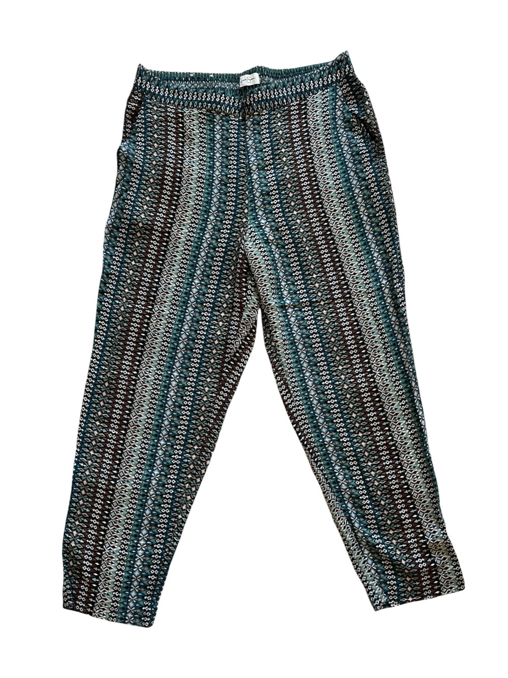 Jessica Simpson Teal Black White Patterned Pull-On Pants size M